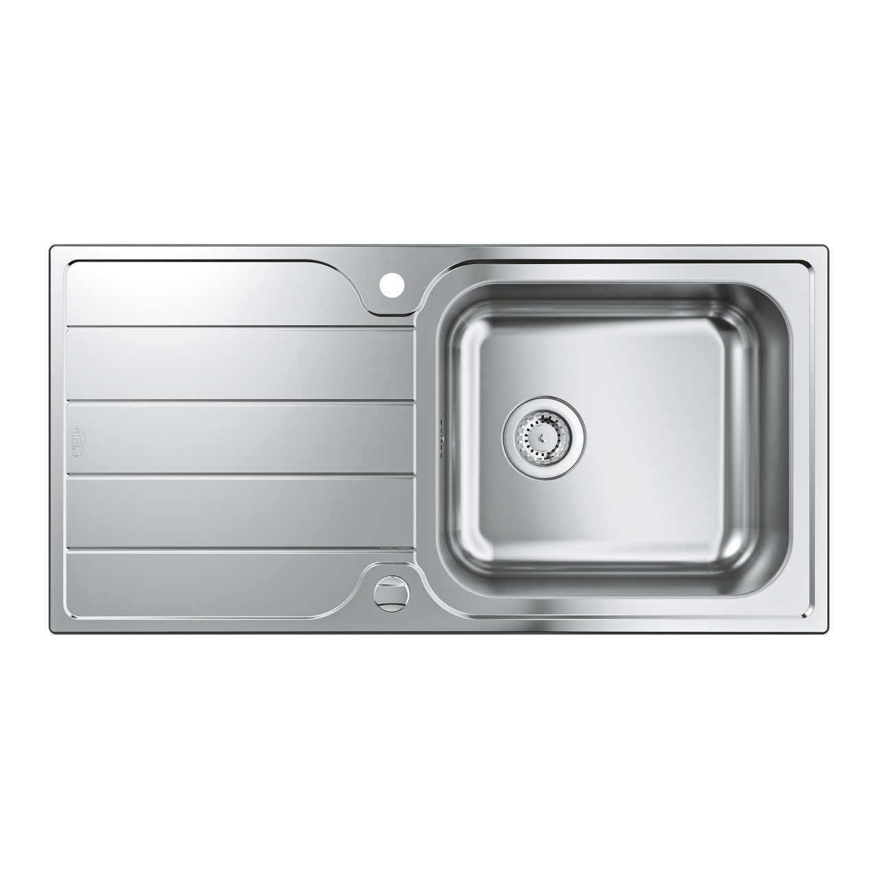 Grohe K500 Evier réversible 100x50cm avec une cuve et égouttoir + Vidage  automatique et bonde panier, Inox finition satinée (31563SD1) - Livea  Sanitaire