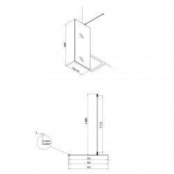  Walk-in Paroi de douche à l'italienne 77x200 cm, Verre fumé Easy Clean (WI80KS)