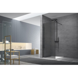 Walk-in Set Paroi de douche verre fumé 77x200cm + Bras de montage +  Profilé, rail inférieur, kit de montage (WI80KS-SET)