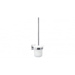 Ekkro Brosse WC en verre avec support mural en métal, Chrome, pose facile sans perçage (40233-00000-00)