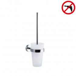 Smooz Brosse WC  en verre satiné avec support mural en métal, Chrome, pose facile sans perçage (40316-00000-00)