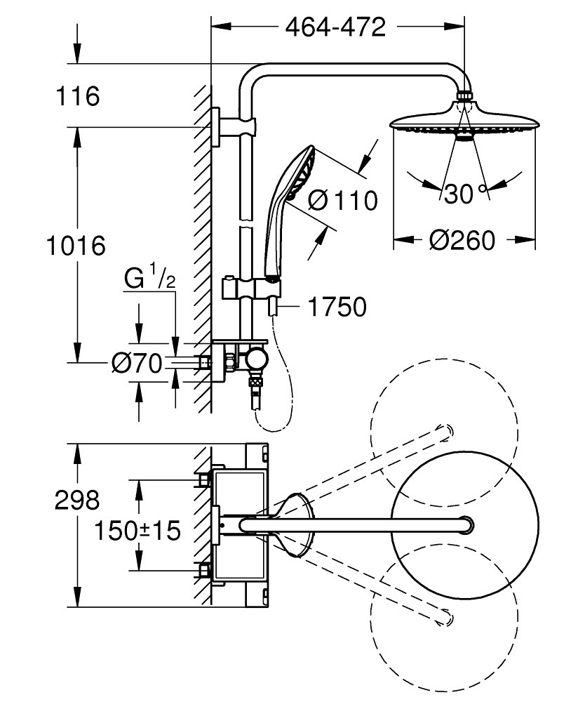 Colonne douche thermostatique GROHE Vitalio Joy 260 26403001