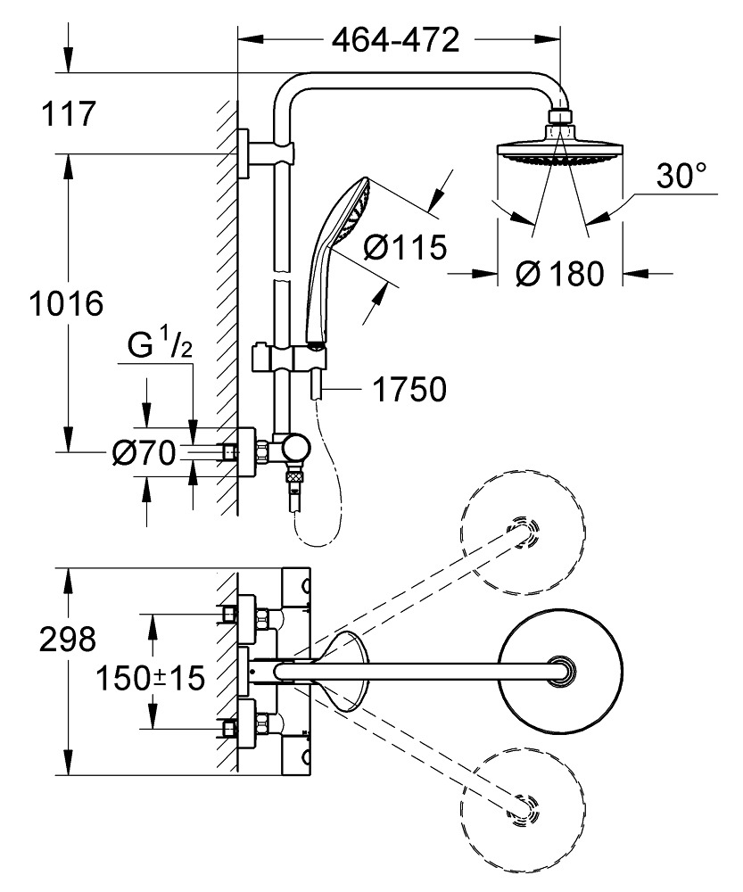 Grohe Euphoria - Colonne de douche, 180 mm, chrome 27296001