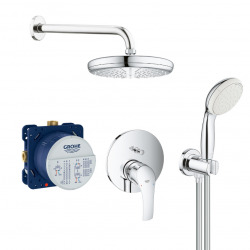 Eurosmart Set de douche avec mitigeur mécanique + Corps encastré + Douche de tête + Douchette 2 jets, Chrome (25219001-PERFECT)