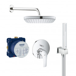 Eurosmart Set de douche tout en 1 avec douche de tête 25cm + Douchette 2 jets, Chrome (25219001-VITALIOCUBE)