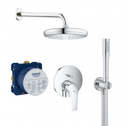 Eurosmart Set de douche tout en 1 avec douche de tête 21cm + Douchette 1 jet, Chrome (25219001-PERFECTSTICK)