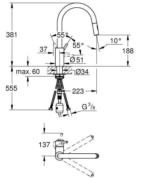 Grohe Concetto - Mitigeur d'évier avec douchette extractible, chrome  31483002