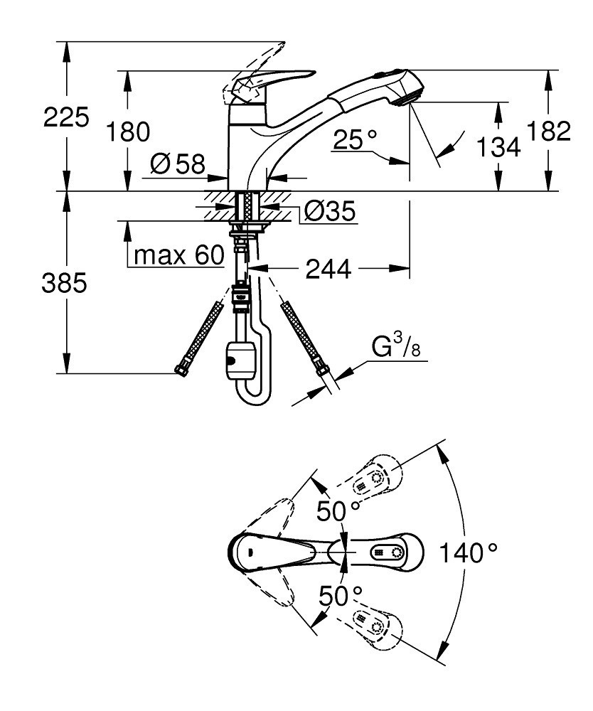 Douchette extractible pour mitigeur d'évier Eurodisc GROHE