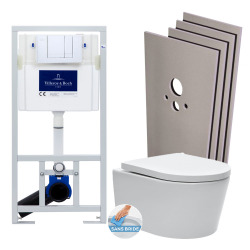 Pack WC Bâti-support + WC SAT sans bride et fixations invisibles + Plaque chrome + Set habillage (ViConnectSATrimless-1-sabo)