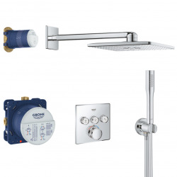 Grohtherm SmartControl Set de douche tout en 1 avec douche de tête 31cm + Douchette 1 jet, Chrome (34706000-310STICK)