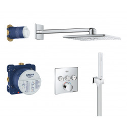 Grohtherm SmartControl Set de douche tout en 1 avec douche de tête 31cm + Douchette 1 jet, Chrome (34712000-310CUBE)