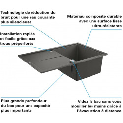 K400 Evier en composite avec égouttoir réversible 780x500 mm, Gris granite (31639AT0)