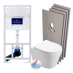 Pack WC bâti-support + WC Infinitio rimless + Abattant softclose + Plaque blanche + Set d'habillage (ViConnectInfinitio-2-sabo)