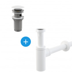 Set Bonde Clic-clac raccord 5/4", pour lavabo avec trop-plein + Siphon, Blanc (AlcaSetWhite)