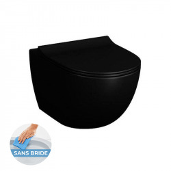 Pack WC Bâti-support extra-plat + WC Sento sans bride + Abattant softclose + Plaque, Noir brillant (SLIM-BlackSento-A)