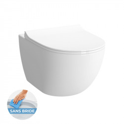Geberit Pack WC Bâti-support extra-plat + WC Sento sans bride + Abattant softclose + Plaque blanche  (SLIM-Sentorimless-C)