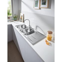 Grohe K400 Evier à encastrer 1160 x 500mm avec 2 grandes cuves + égouttoir réversible, Acier inoxydable (31587SD0)