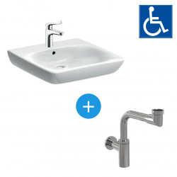 Set PMR Lavabo 55x55cm + Mitigeur avec poignée extra longue + Siphon gain de place (SelnovaPMR1)