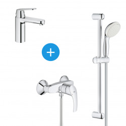 Eurosmart Set mitigeur douche + Barre de douche avec douchette 2 jets + Mitigeur lavabo taille M, Chrome (23327000 & 33555002)