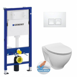 Pack WC bâti-support Duofix UP100 + WC sans bride + Abattand softclose  + Plaque blanche (DormoGeb1)