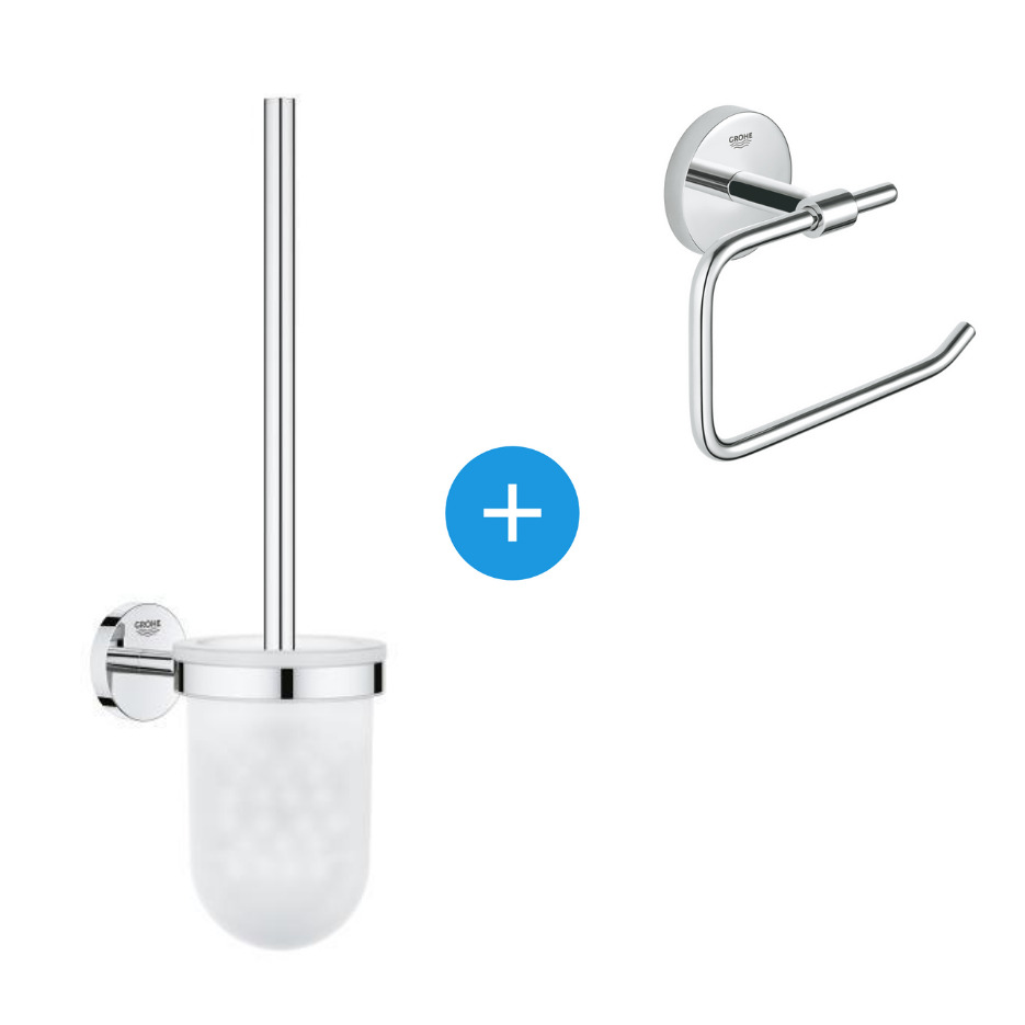 Grohe BauCosmopolitan Set d'accessoires avec Brosse WC murale + Dérouleur  de papier en métal, Chrome (40463001-DUOESSENTIALS) - Livea Sanitaire