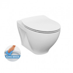 Pack WC bâti-support + WC Cersanit Dormo sans bride + Abattant softclose + Plaque blanche (ViConnectDormo-2)