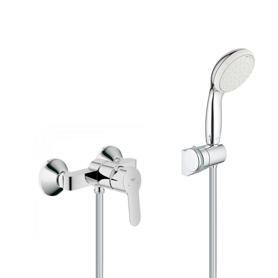 Grohe Set de douche Mitigeur Bauedge + Douchette à main 2 jets Tempesta 100  avec support mural, Chrome (MitigeurD1-Tempesta3) - Livea Sanitaire