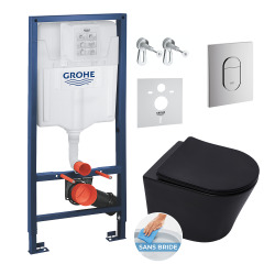 Pack WC bâti-support Rapid SL + WC Infinitio noir mat sans bride + Abattant softclose + Plaque chrome (ArenaBlackInfinitio)