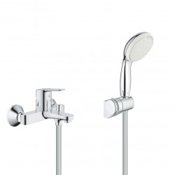 Set Mitigeur monocommande Bain/Douche BauEdge + Douchette 2 jets Tempesta 100 avec support mural, Chrome (MitigeurBD1-Tempesta3)