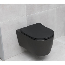 Pack WC Bâti-autoportant + WC Alfa noir mat sans bride + Abattant softclose + Plaque noire mat (SMART-BlackAlfa-578)