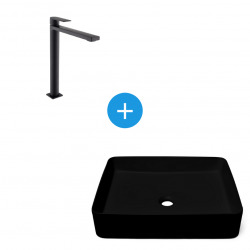 Set Vasque Infinitio à poser 50x40 cm + Mitigeur XL B-Way + Bonde, Noir mat (SATINF5040BKM-BWAY_BP)
