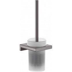 AddStoris Porte-brosse WC mural en verre mat, Noir chromé brossé (41752340)