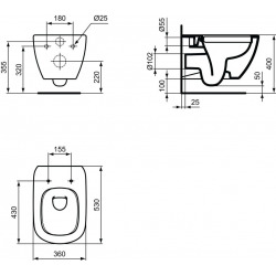 Pack WC Cuvette Suspendue sans bride + Abattant Soft Close, Blanc (TesiRimless)