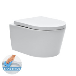 Pack WC Bâti-support avec Cuvette suspendue sans bride + Abattant softclose + Plaque blanc/chromé mat (GebSATrimless-I)