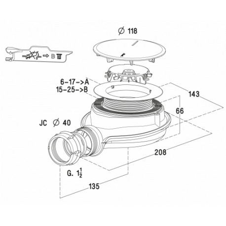 Bonde De Douche Capot Abs Chromé Ø 90 Mm Sortie Verticale