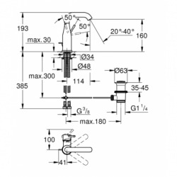  Essence Mitigeur monocommande taille M avec tirette et vidage, cartouche en céramique, Hard graphite brossé (G-24173AL1)