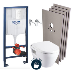 Pack WC Bâti-support Rapid SL + WC Serel SM10 + Abattant softclose + Plaque blanche + Set d'habillage (RapidSL-SM10-4-sabo)