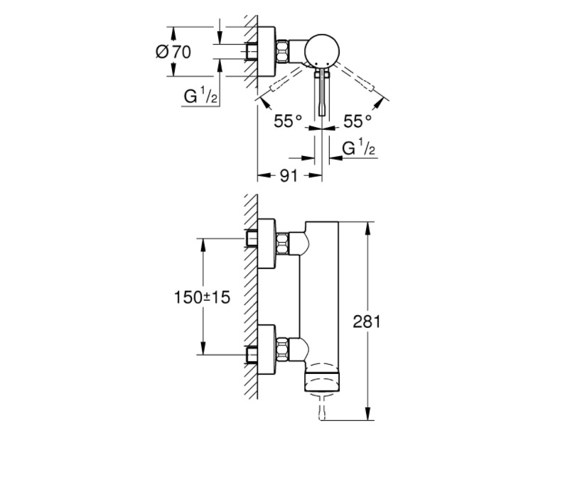 Grohe Essence Mitigeur monocommande douche 1/2 avec cartouche céramique,  Chrome (25252001)