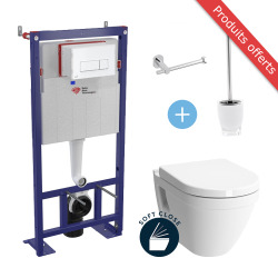 Pack WC Complet Bâti-support autoportant + WC Vitra S50 avec abattant déclipsable + Set d'accessoires OFFERT