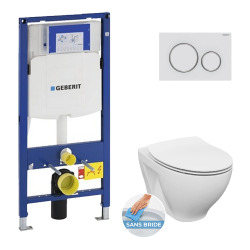 Pack WC Bâti-support UP320 + WC Cersanit sans bride + Abattant softclose + Plaque blanche (GebDormo-J)