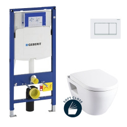 Pack WC Bâti-support UP320 + WC Serel SM10 + Abattant softclose + Plaque blanche (GebSM10-K)