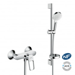 Set de douche Logis Loop Mitigeur + Douchette 2 jets + Barre 65cm + Porte savon + Flexible, Chrome (71247000-Crometta2)