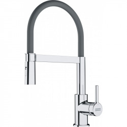 Lina FC 6087.031 Mitigeur cuisine 205 x 410 mm semi-pro avec ressort et douchette extractible, Chrome/ Gris (115.0626.087)