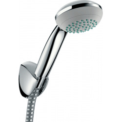 Set de douche Mitigeur Logis + Douchette à main 1 jet + Flexible + Support mural, Chrome (71600000-PORTER)