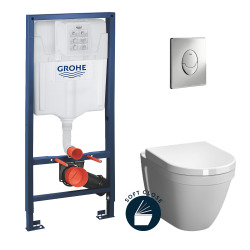 Pack WC Bâti-support Rapid SL + WC Vitra S50 + Abattant softclose + Plaque chrome (GROHE-VITRAS50-2)