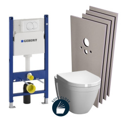 Pack WC Bâti support Duofix + WC Vitra S50 + Abattant softclose + Plaque blanche + Set d'habillage (VITRAS50Geb3-sabo)