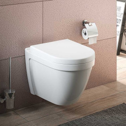 Pack WC Bâti support Duofix + WC Vitra S50 + Abattant softclose + Plaque blanche + Set d'habillage (VITRAS50Geb3-sabo)
