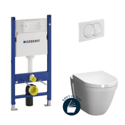 Pack WC Bâti support Duofix + WC Vitra S50 + Abattant softclose + Plaque blanche (VITRAS50Geb3)