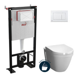 Pack WC Bâti-autoportant + WC Vitra S50 + Abattant softclose + Plaque blanche (AlcaVITRAS50-M270)