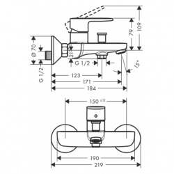 Vernis Blend Mitigeur bain/douche C2 avec cartouche à 2 vitesses, Chrome (71454000)  Vernis Blend Mitigeur bain/douche C2 avec cartouche à 2 vitesses, Chrome (71454000)